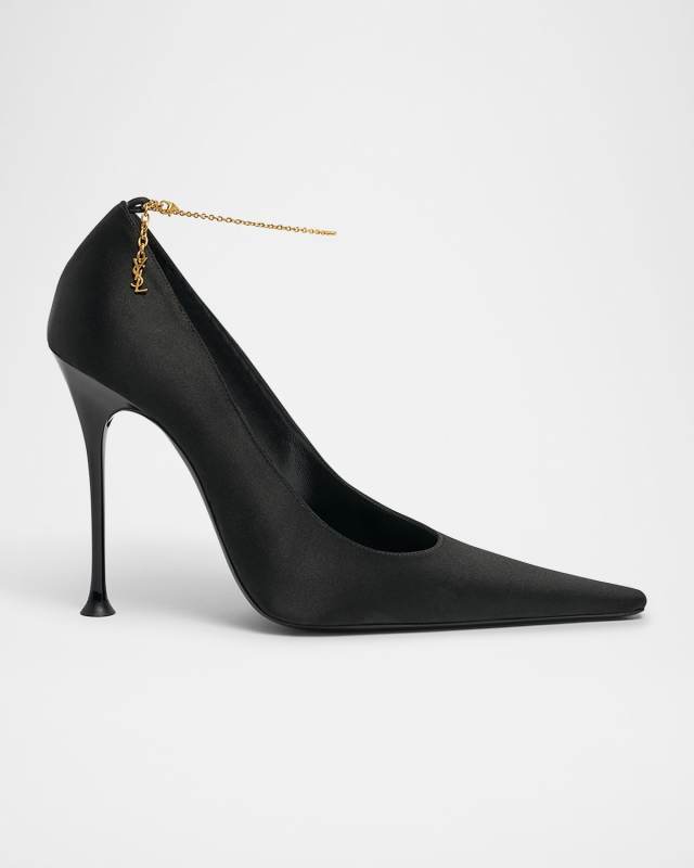 Satin YSL Ankle-Chain Pumps